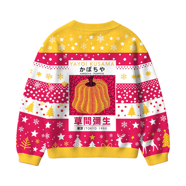 Uglysweatershops Art Golden Pumpkin Kids Ugly Cardigan Sweater