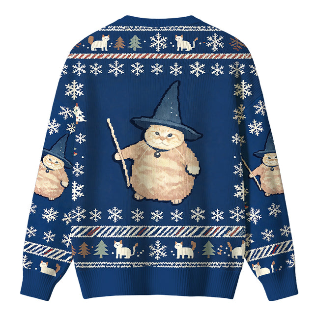 Uglysweatershops Wizard Cat Funny Christmas Ugly Sweater