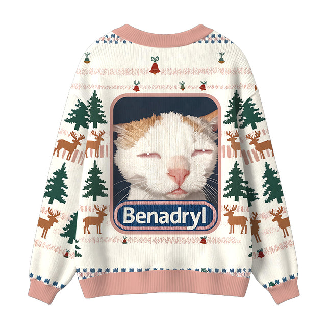 Uglysweatershops Drowsy Cat Meme Funny Ugly Cardigan Sweater