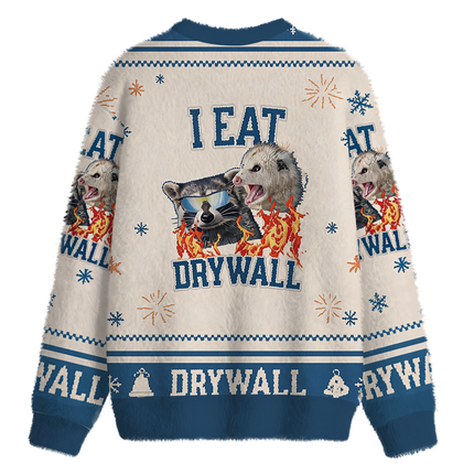 Uglysweatershops I Eat Drywall Fuzzy Christmas Ugly Sweatshirt