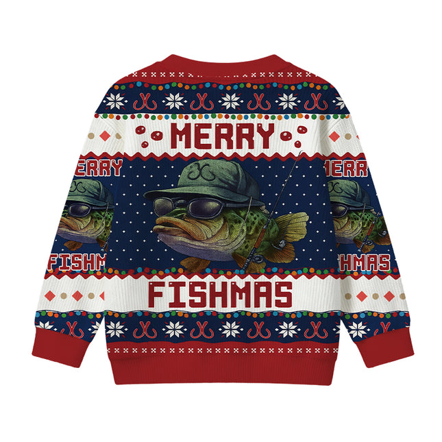 Uglysweatershops Merry Fishmas Kids Ugly Sweater