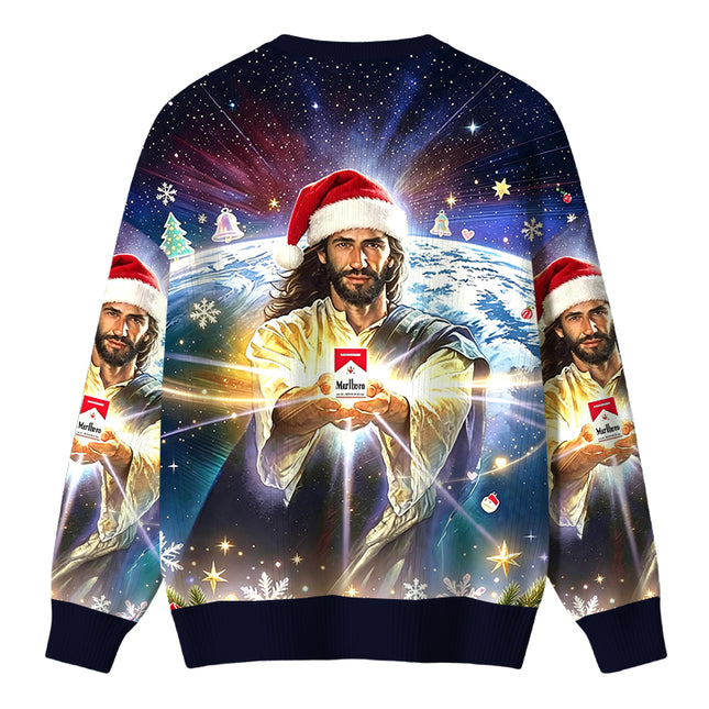 Uglysweatershops Jesus Holding a Cigarette Christmas Ugly Sweater