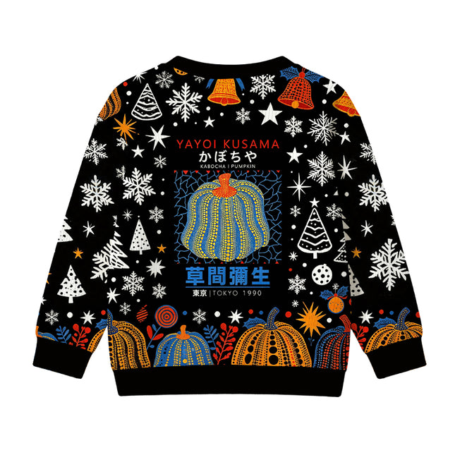 Uglysweatershops Blue Yellow Pumpkin Kids Ugly Sweater