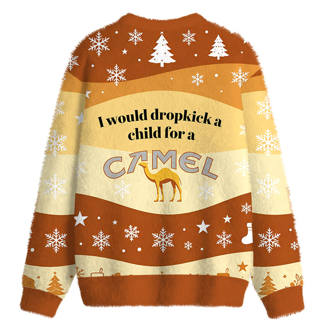 Uglysweatershops I Would Dropkick a Child Yellow Fuzzy Christmas Ugly Sweatshirt