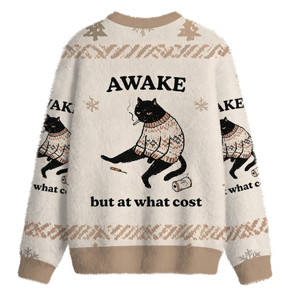 Uglysweatershops Decadent Smoking Cat Fuzzy Christmas Ugly Sweatshirt