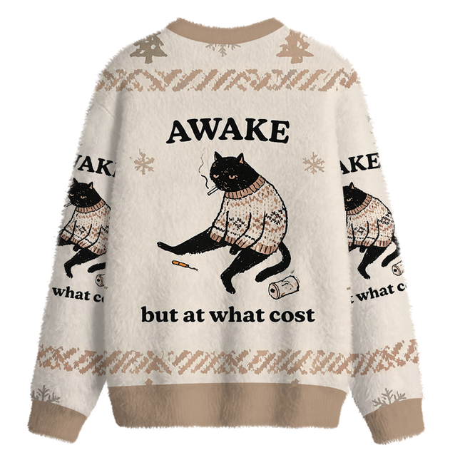 Uglysweatershops Decadent Smoking Cat Fuzzy Christmas Ugly Sweatshirt