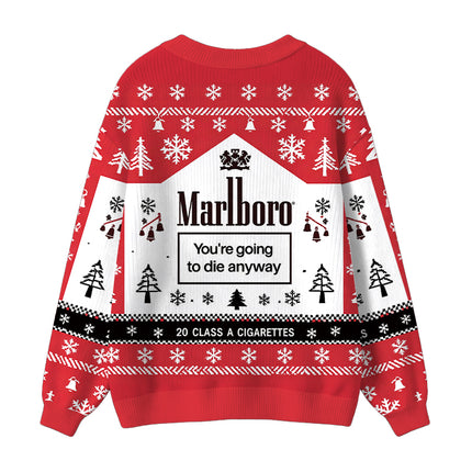Uglysweatershops You're Going to Die Anyway Ugly Cardigan Sweater