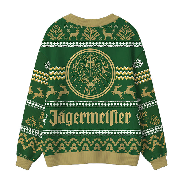 Uglysweatershops Green Deer Ugly Cardigan Sweater