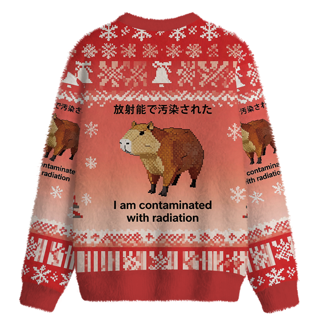 Uglysweatershops Capybara Contaminated By Radiation Fuzzy Christmas Ugly Sweatshirt