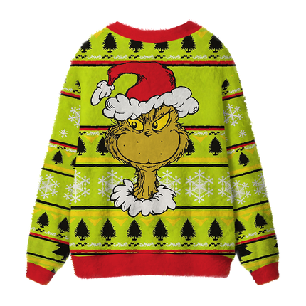 Uglysweatershops Santa Hat Fuzzy Ugly Cardigan Sweatshirt