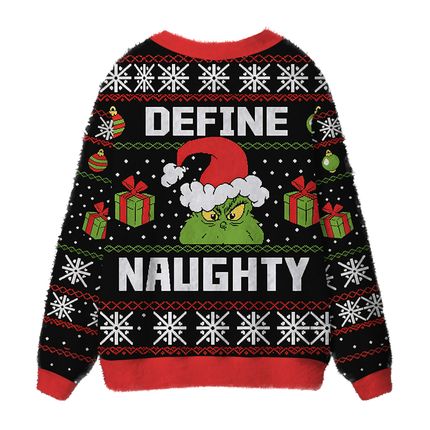 Uglysweatershops Define Naughty Fuzzy Ugly Cardigan Sweatshirt