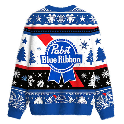 Uglysweatershops Retro Blue Ribbon Fuzzy Christmas Ugly Sweatshirt