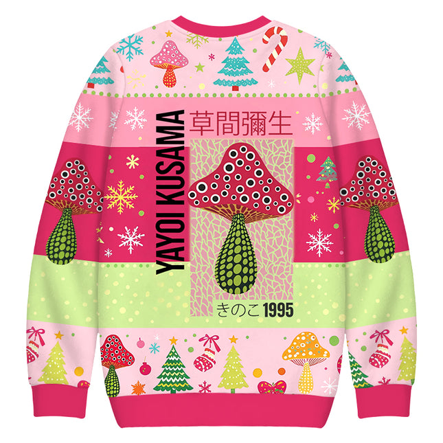 Uglysweatershops Pink Mushroom Christmas Ugly Sweatshirt