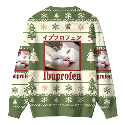Uglysweatershops Green Ibuprofen Meme Cat Christmas Ugly Sweater