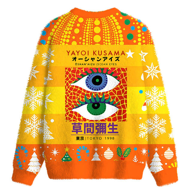 Uglysweatershops Japanese Art Eyes Fuzzy Christmas Ugly Sweatshirt