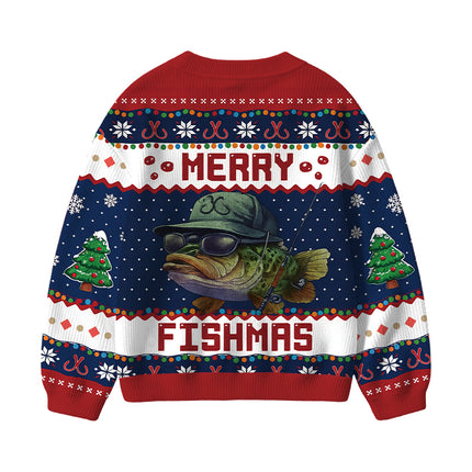 Uglysweatershops Merry Fishmas Kids Ugly Cardigan Sweater