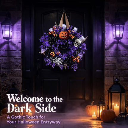 Uglysweatershops Halloween Pumpkin Skull Wisteria Wreath Art Door Decoration