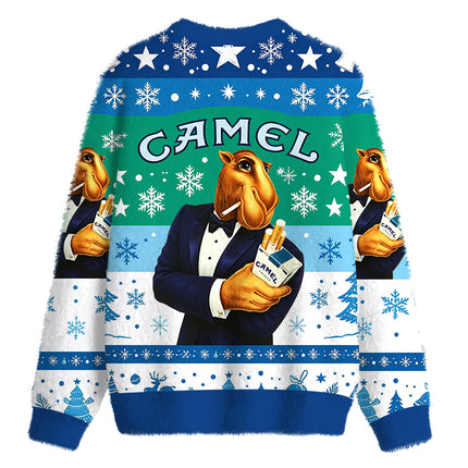 Uglysweatershops Retro Tobacco Smoking Fuzzy Christmas Ugly Sweatshirt