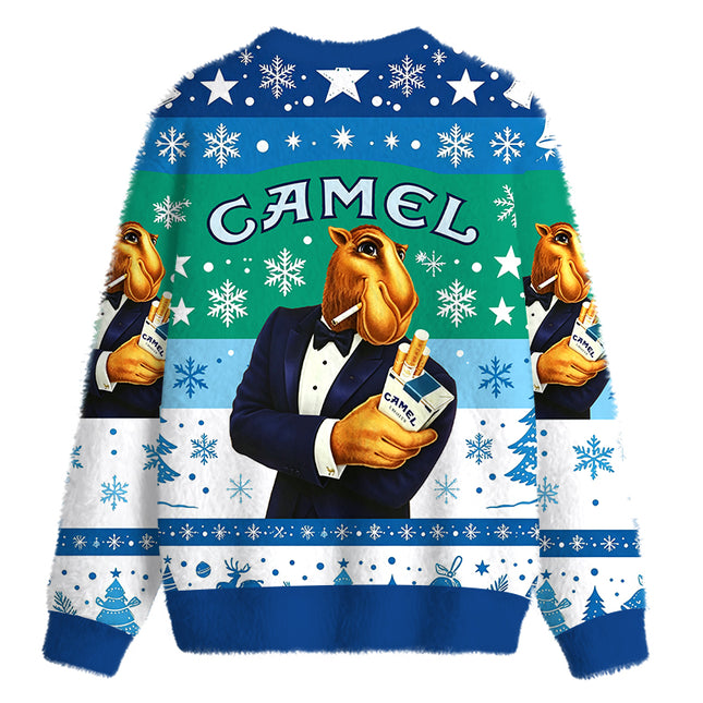 Uglysweatershops Retro Tobacco Smoking Fuzzy Christmas Ugly Sweatshirt