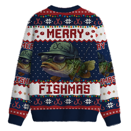 Uglysweatershops Merry Fishmas Fuzzy Christmas Ugly Sweatshirt