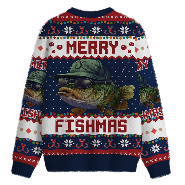 Uglysweatershops Merry Fishmas Fuzzy Christmas Ugly Sweatshirt