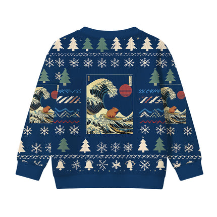 Uglysweatershops Capybara Surfing Kids Ugly Sweater