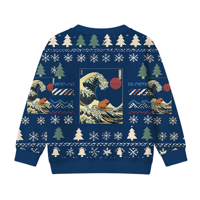 Uglysweatershops Capybara Surfing Kids Ugly Sweater