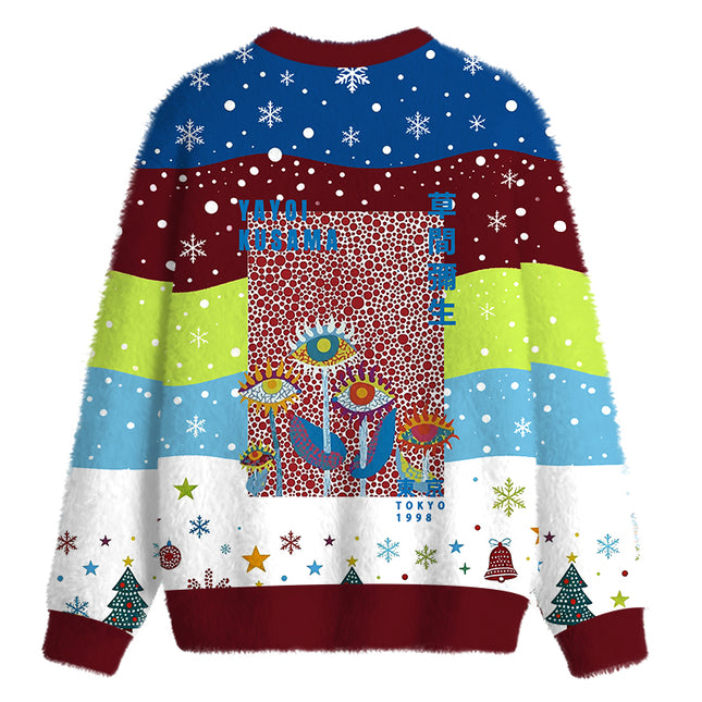 Uglysweatershops Dotted Eyes Fuzzy Christmas Ugly Sweatshirt