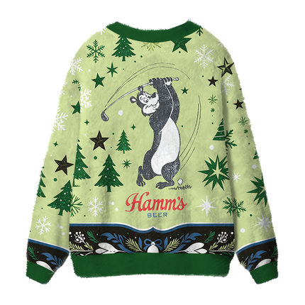 Uglysweatershops Vintage Golf Bear Brew Fuzzy Ugly Cardigan Sweatshirt