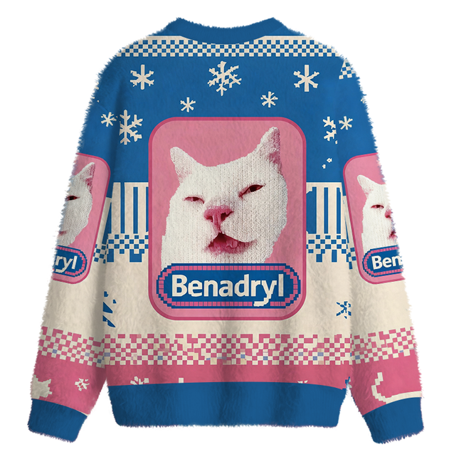 Uglysweatershops Drowsy Meme Cat Fuzzy Christmas Ugly Sweatshirt