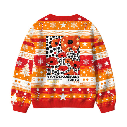 Uglysweatershops Art Flower Vintage Kids Ugly Cardigan Sweater
