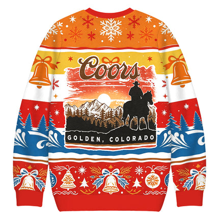 Uglysweatershops Vintage Western Cowboy Mountain Sunset Christmas Ugly Sweatshirt