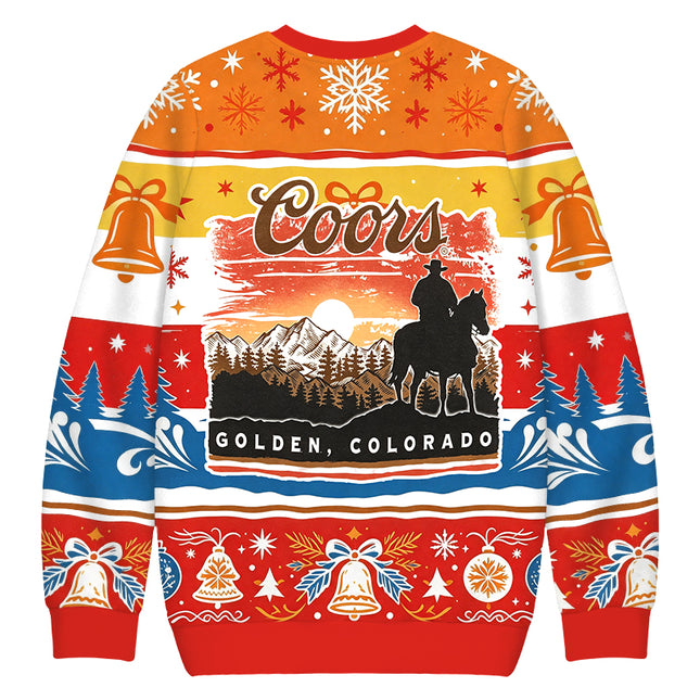 Uglysweatershops Vintage Western Cowboy Mountain Sunset Christmas Ugly Sweatshirt