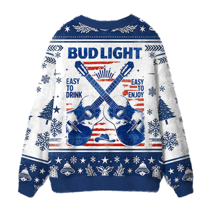 Uglysweatershops Vintage Cross Acoustic Guitar Country Fuzzy Ugly Cardigan Sweatshirt