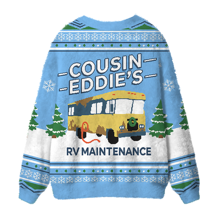 Uglysweatershops Retro Camper Fuzzy Ugly Cardigan Sweatshirt