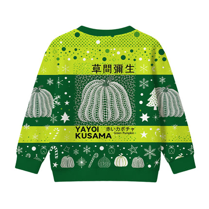 Uglysweatershops Art Green Pumpkin Vintage Kids Ugly Sweater