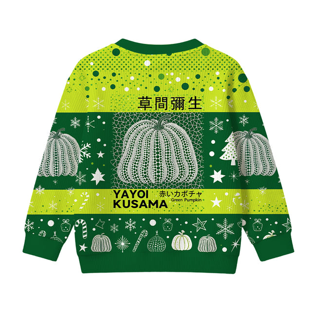 Uglysweatershops Art Green Pumpkin Vintage Kids Ugly Sweater