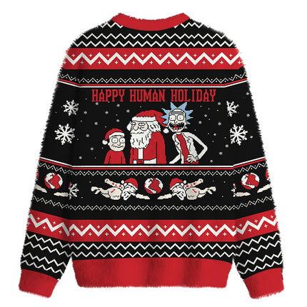 Uglysweatershops Happy Human Holiday Fuzzy Christmas Ugly Sweatshirt