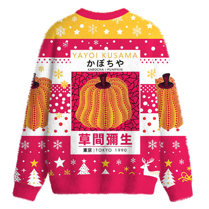 Uglysweatershops Art Golden Pumpkin Fuzzy Christmas Ugly Sweatshirt