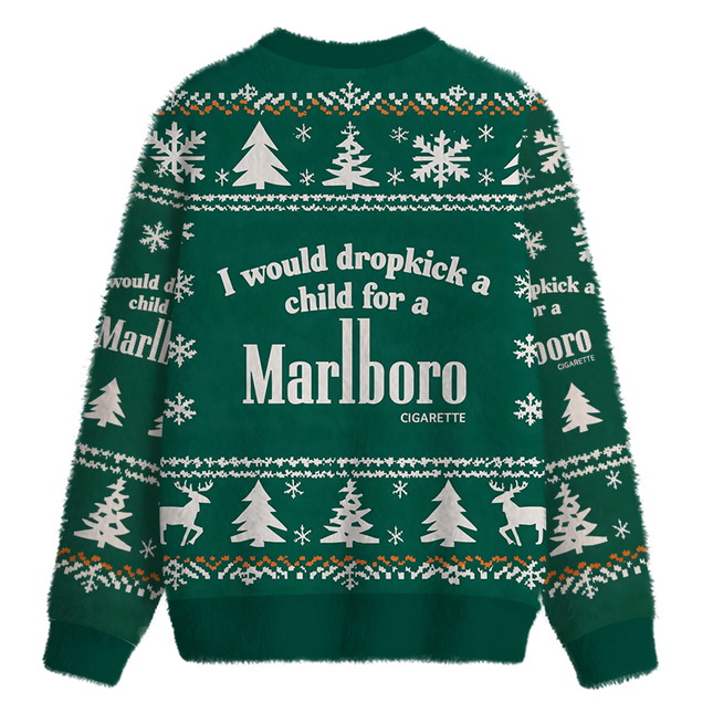 Uglysweatershops I Would Dropkick A Child Green Fuzzy Christmas Ugly Sweatshirt