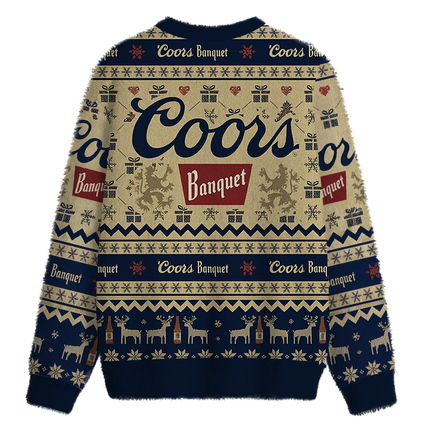 Uglysweatershops Beer Snowing Fuzzy Christmas Ugly Sweatshirt
