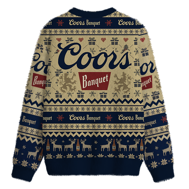 Uglysweatershops Beer Snowing Fuzzy Christmas Ugly Sweatshirt