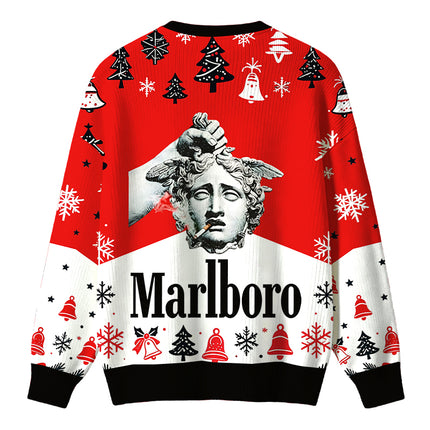Uglysweatershops Holding Head of Medusa Smoking Christmas Ugly Sweater