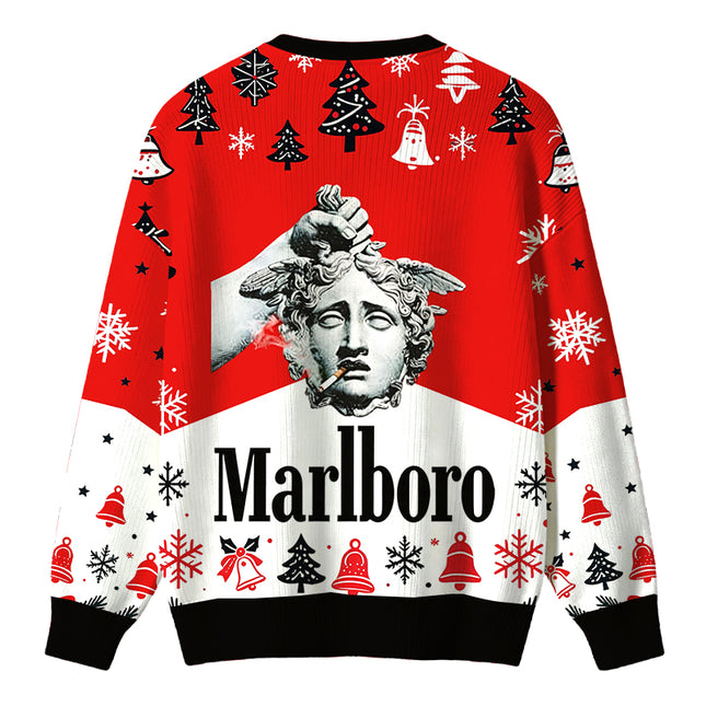 Uglysweatershops Holding Head of Medusa Smoking Christmas Ugly Sweater