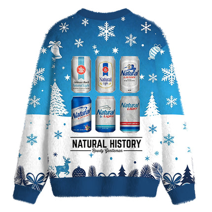 Uglysweatershops Vintage Retro Beer Can Collection Fuzzy Christmas Ugly Sweatshirt