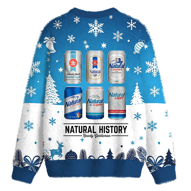 Uglysweatershops Vintage Retro Beer Can Collection Fuzzy Christmas Ugly Sweatshirt