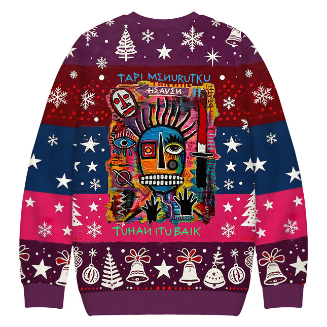 Uglysweatershops Primitive Chaos Abstract Face Christmas Ugly Sweatshirt