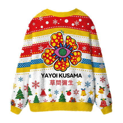 Uglysweatershops Sunflower Fuzzy Ugly Cardigan Sweatshirt