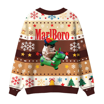 Uglysweatershops Pug Smoking Riding Horse Ugly Cardigan Sweater