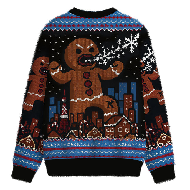 Uglysweatershops Gingerbread Monster Fuzzy Christmas Ugly Sweatshirt